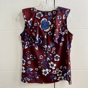 Banana Republic Floral Ruffle Sleeveless Blouse XS Maroon